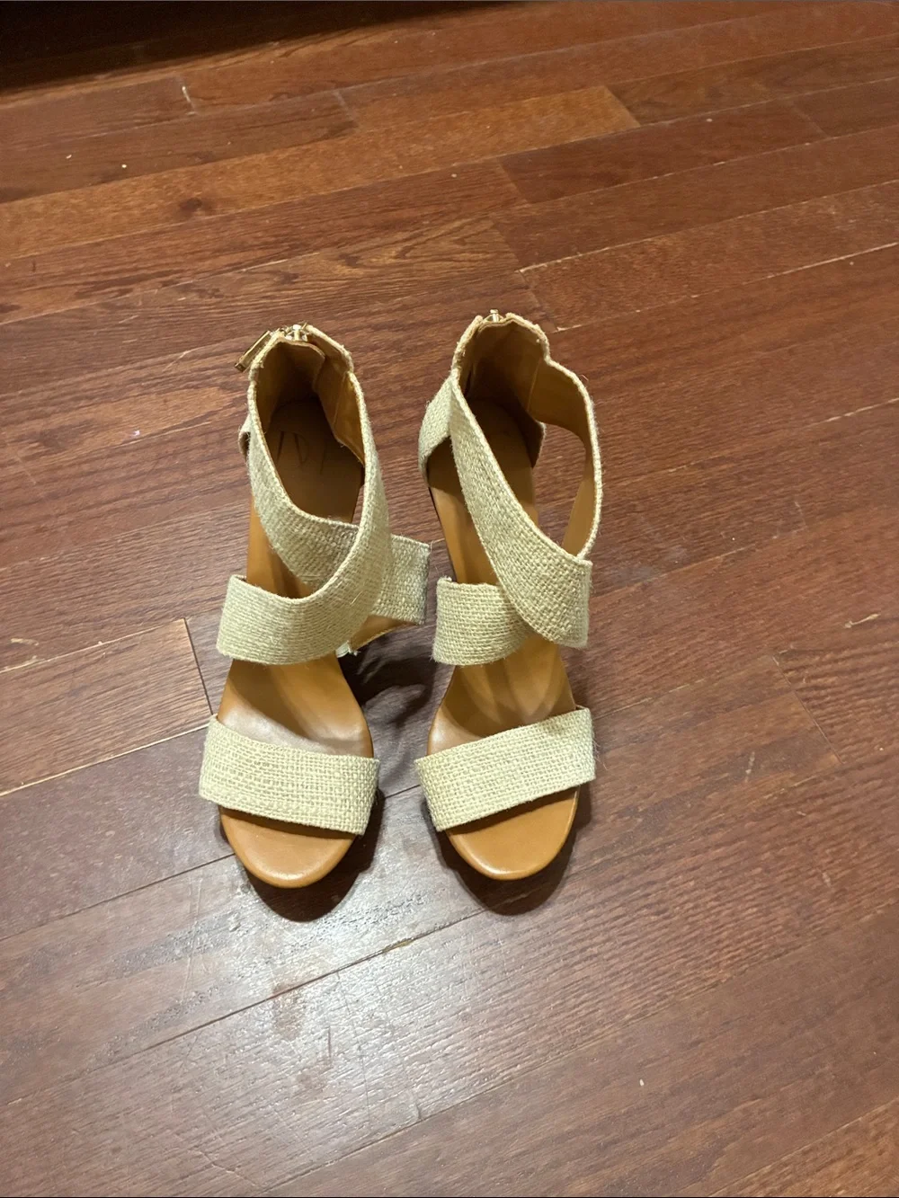 Diane Von Furstenberg Cream Woven Strappy Block Heel Sandals